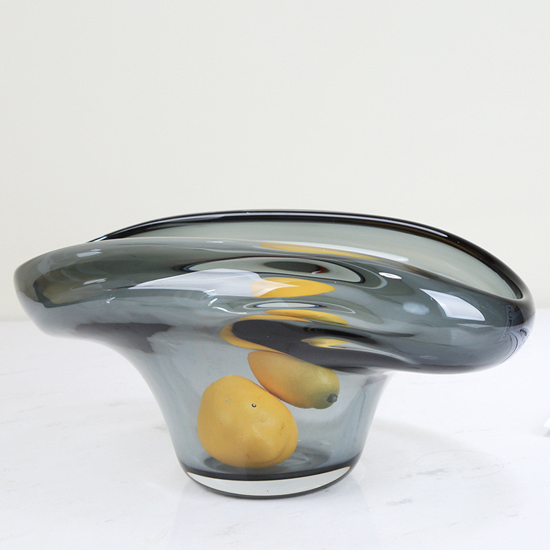 热销轻奢玻璃果盘客厅茶几摆件样板间软装托盘家用果盆餐桌面收纳