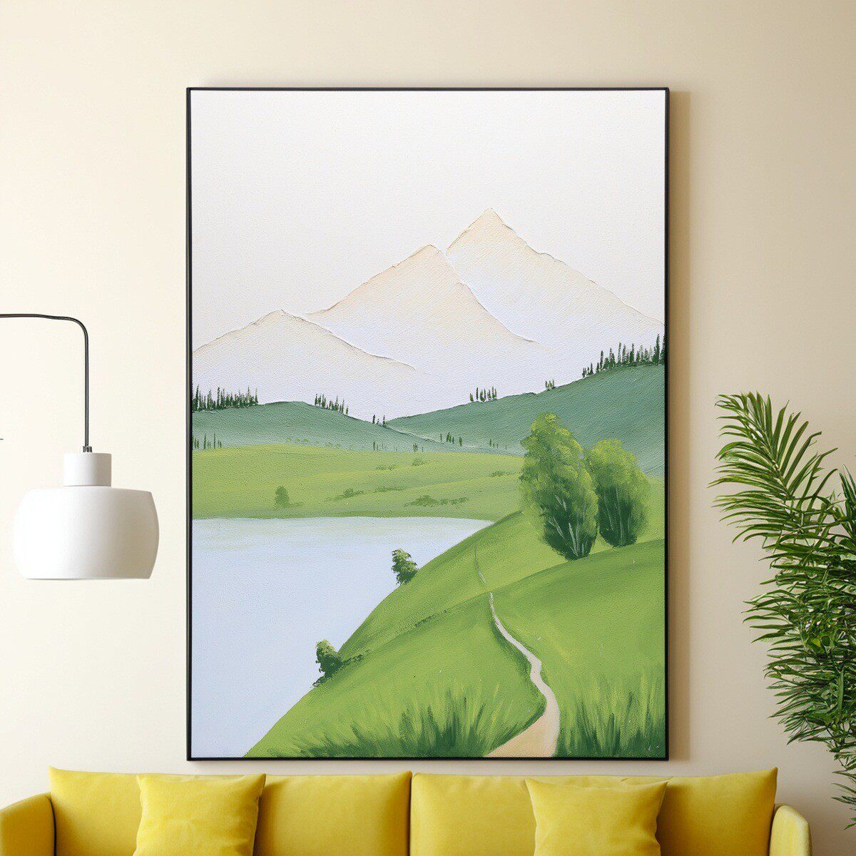 小清新沙发背景墙装饰画客厅山水玄关挂画风景画纯手绘砂岩肌理画