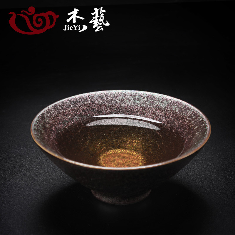 创意陶瓷铁锈釉茶杯复古个人品茶杯大号主人杯杯窑变斗笠杯新品