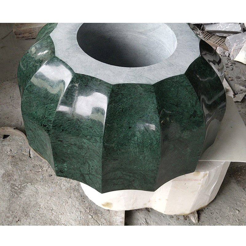 印度石材大理石圆形茶几现代简约家用客厅商用大理石花瓶工艺品绿