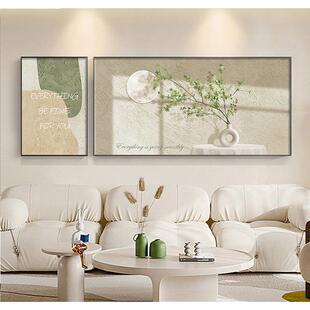 原木风客厅装饰画风沙抽象绿植组合挂画奶油现代简约发背景墙壁画