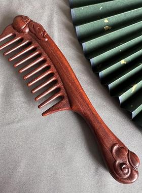 批发加厚长柄木梳齿雕刻宽榫卯拼接大齿宽齿洗头梳子打理卷发梳子