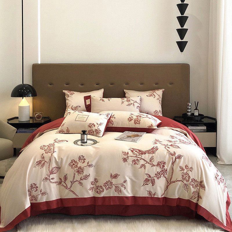 热销中式风100支贡缎澳棉四件套纯棉古典刺绣全棉1.8床上用品家纺