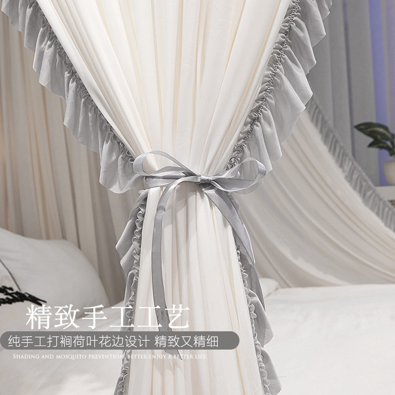 wm9a双层导轨蚊帐新款公主u型轨道防尘遮光家用卧室三开门落地加