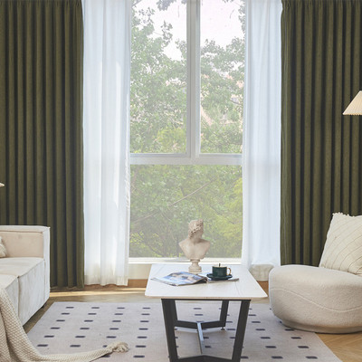 热销褶许村窗帘中古风时锦麻雪尼尔韩海宁打孔高温定型日式轻奢奶