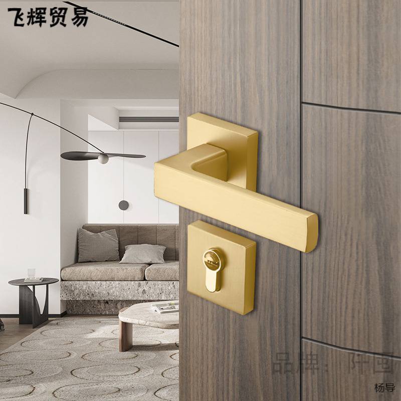 热销拉丝金色门锁室内静音分体磁吸卧室家用通用型门把手房间木门