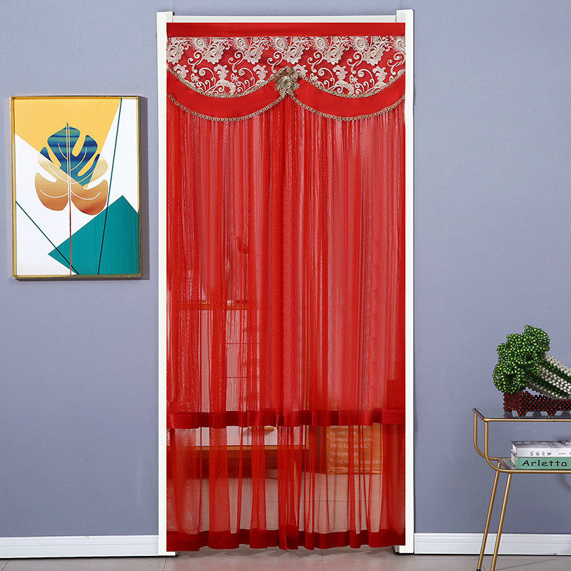 帘婚庆用品大红门帘结婚房喜庆防蚊纱蕾丝免打孔隔断帘家用长款易