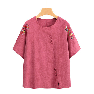 定制夏季中老年人套装棉麻女奶奶短袖妈妈纯棉T恤大码老太太衣服