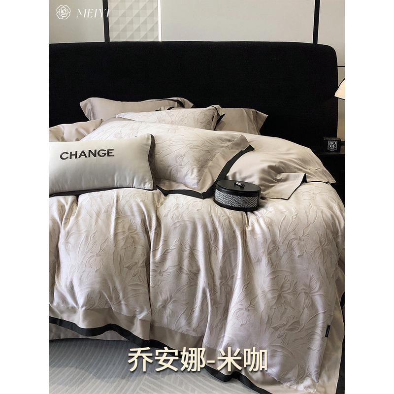 美式印花高级感印花床单四件套天丝棉100s被套裸睡复古风风床上用