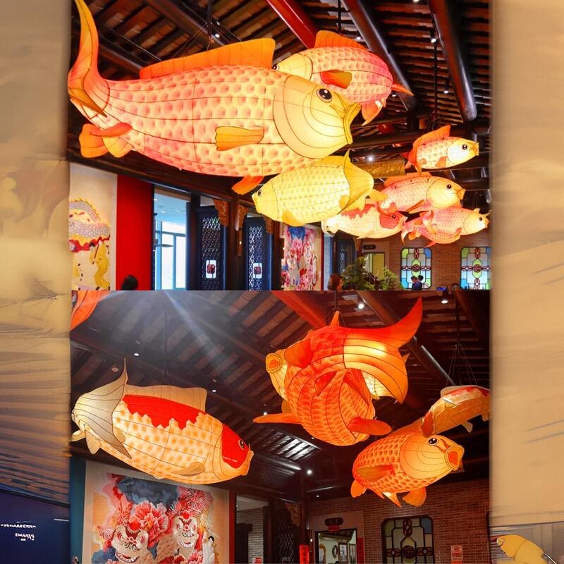 发光锦鲤鱼灯笼网红打卡餐酒馆卡通商装饰区街景创意彩花灯批发