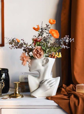 陶瓷北欧缪斯白色花瓶人脸陶瓷花插家居客厅摆件工艺品花瓶陶瓷