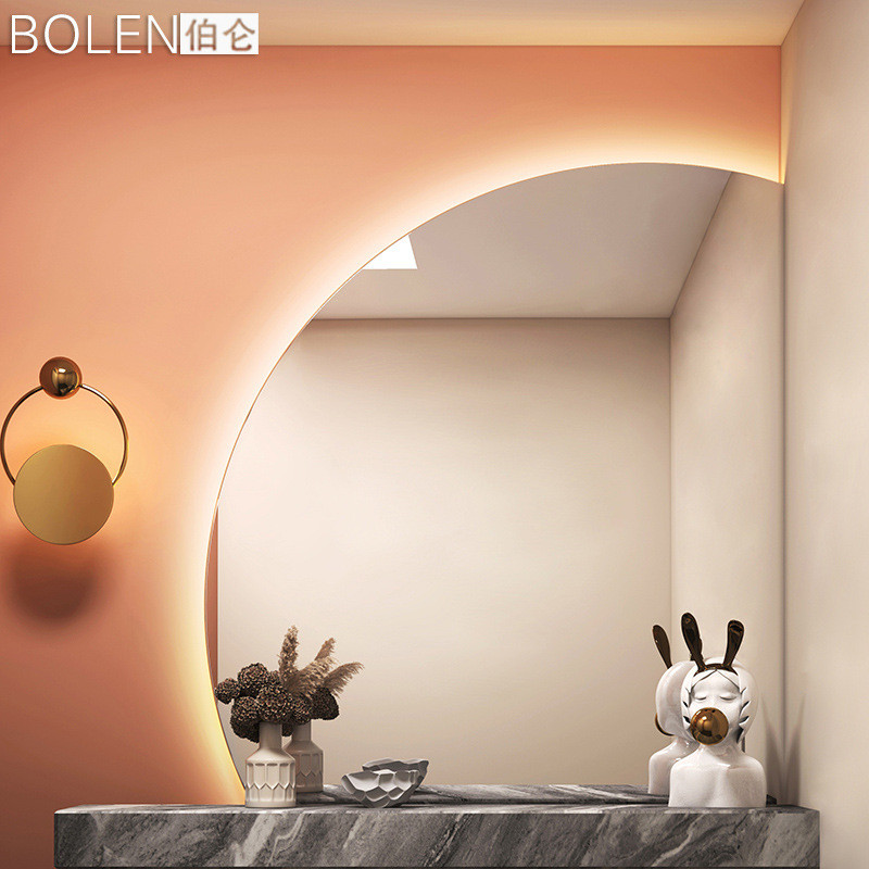 bolen扇形半圆梳妆台镜子壁挂卫生间镜浴室镜子创意化妆led灯智能