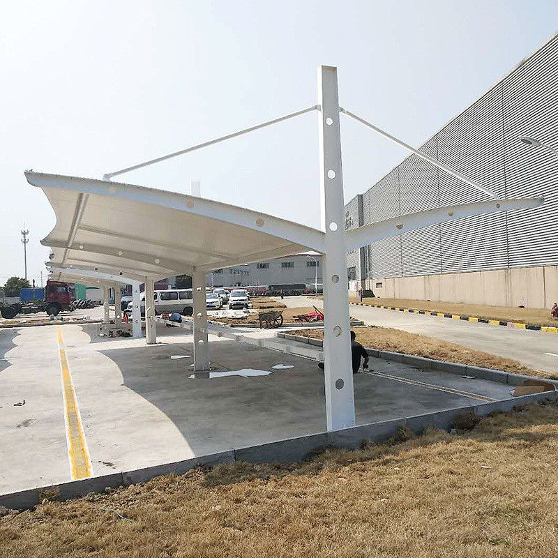 户外遮阳单边拉杆停车棚斜拉膜结构露天停车场汽车棚景观遮雨棚