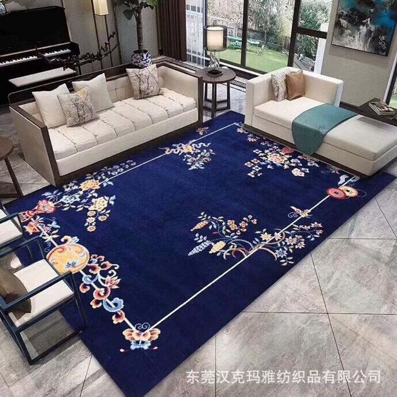 东莞地毯手工编织时尚蓝色花朵简约水彩客厅茶几地毯地垫