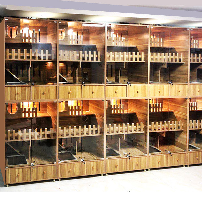 猫展示柜猫别墅实木大型大空间玻璃门猫笼子豪华寄养繁育笼柜猫舍