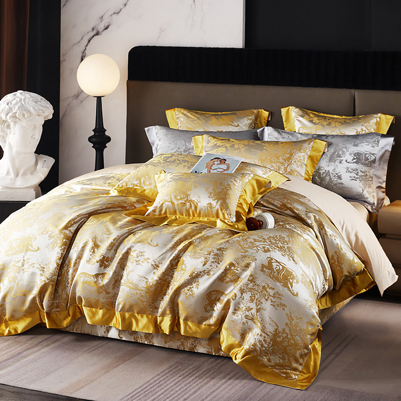 m2o8奢华锦缎提花床上用品四件套宫廷色黑金风别墅男士被套床