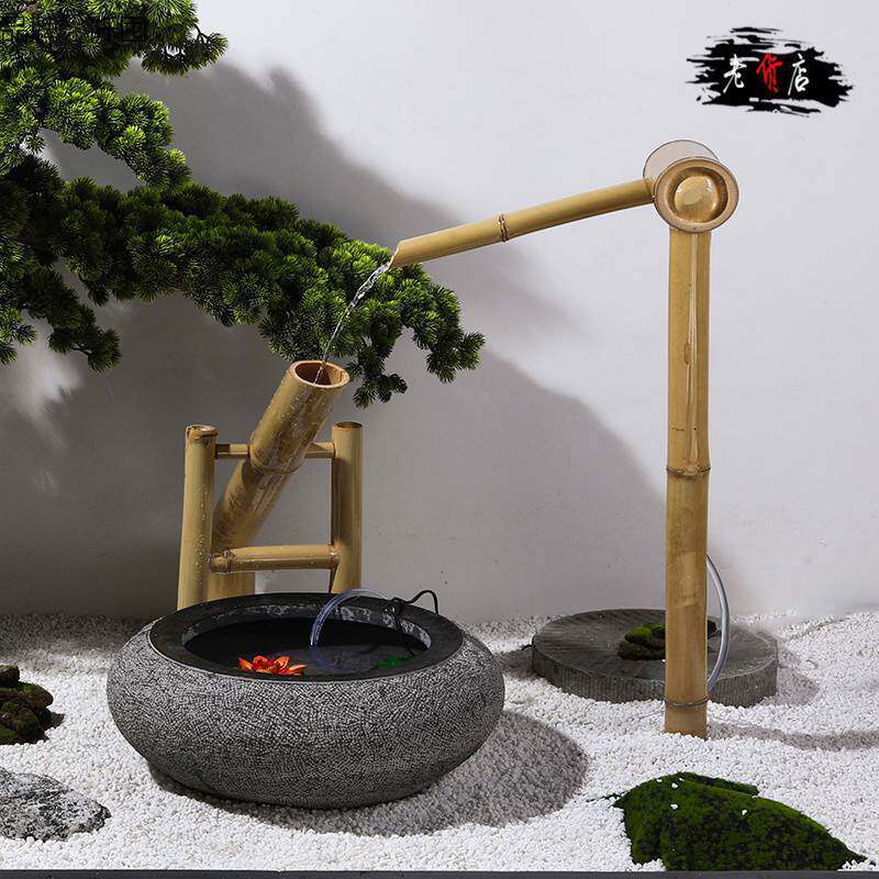 鱼缸山水阳台枯中式石钵餐厅大理石售楼处小区石流水石盆日式
