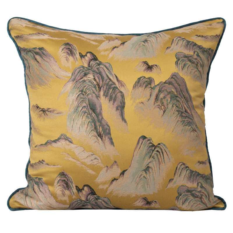 新中式国风山水客厅沙发抱枕靠垫套高级会所样板间批发罗汉床靠枕