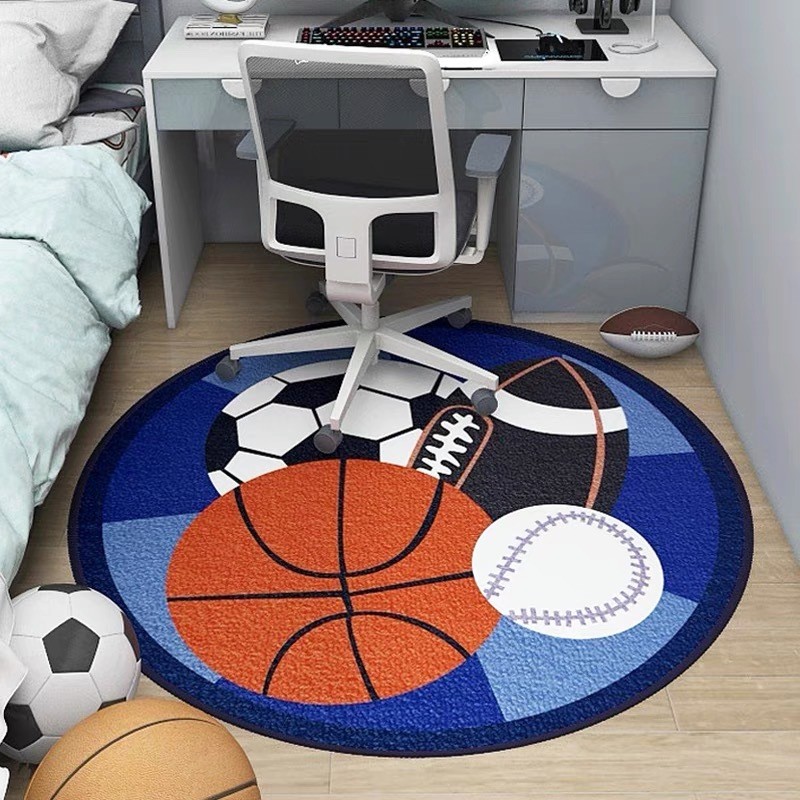 儿童男孩圆形地毯足球篮球房间图书角游戏阅读区书桌电脑椅子地垫