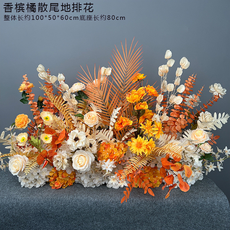 新款婚礼地排花 仿真绢花成品装饰婚礼堂迎宾挂花t台花艺婚礼路引
