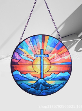 彩绘玻璃挂饰，20cm新款复古热销玻璃艺术浮雕立线挂件装饰