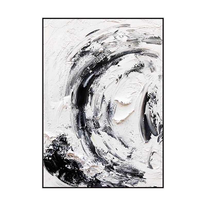玄关装饰画油画纯手绘抽象黑白立体大芬村现代客厅背景墙肌理挂画