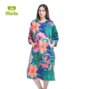 Hiturbo速干沙滩浴袍潜水斗篷情侣款 印花游泳户外吸水沙滩披风