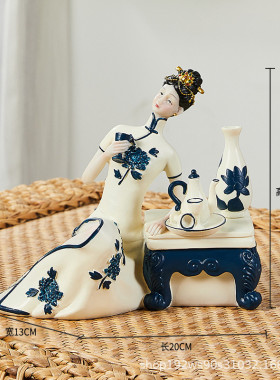 新中式古风仕女摆件创意玄关客厅国风酒柜酒店餐桌中间高端装饰品