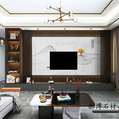 电视墙大岩板网红新中式岩板悬空背景墙轻奢石材山水画大理石墙砖