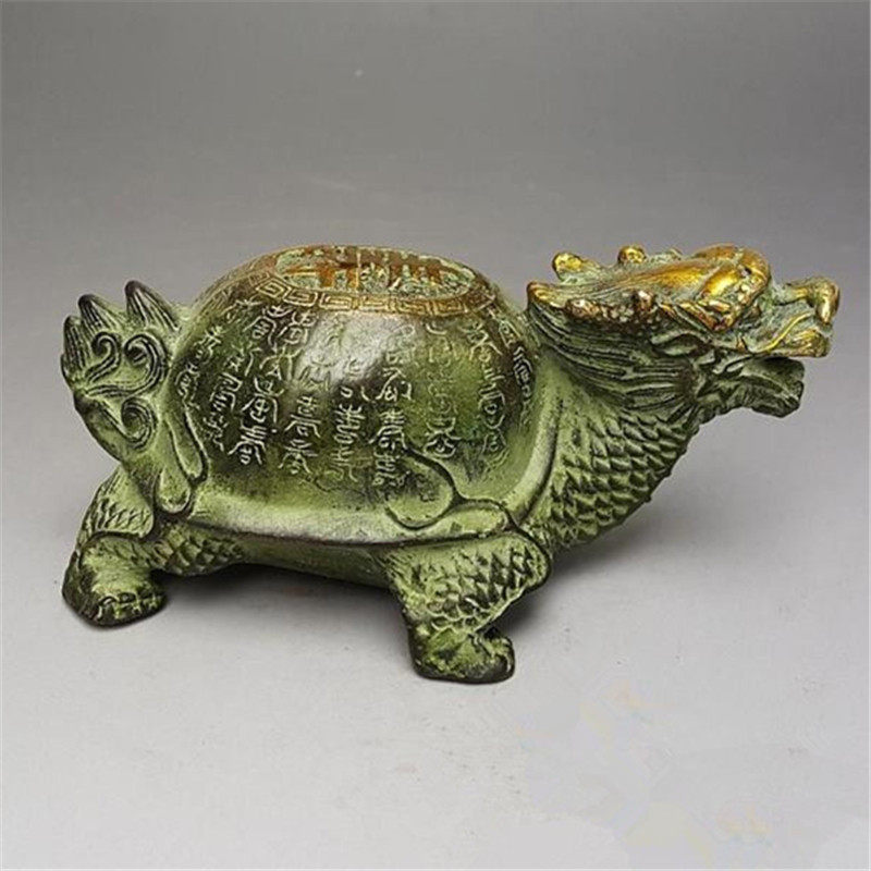 古董文玩铜器金属工艺礼品家居装饰收藏仿古纯铜鎏金寿百龙龟摆件