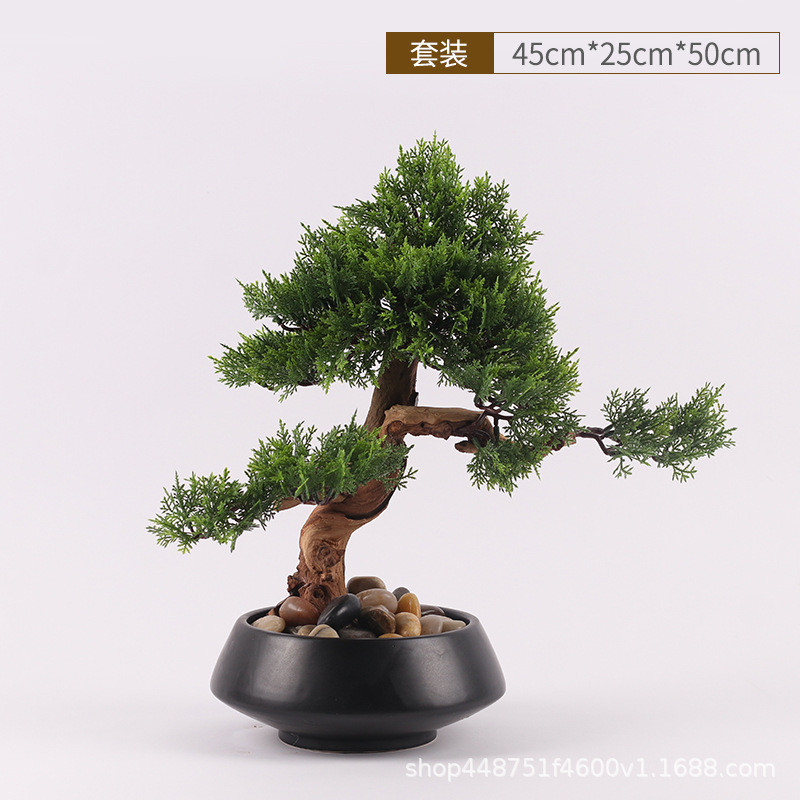 酒店实木根雕迎客松摆件新中式家居样板房客厅玄关绿植软装工艺品