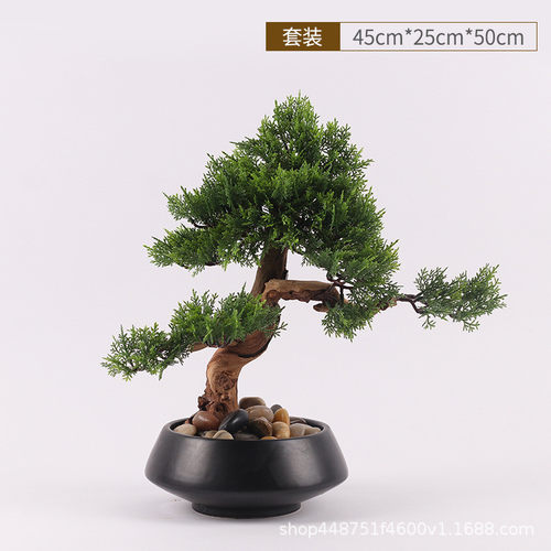 新中式迎客松摆件根雕实木酒店家居样板房客厅玄关绿植软装工艺品