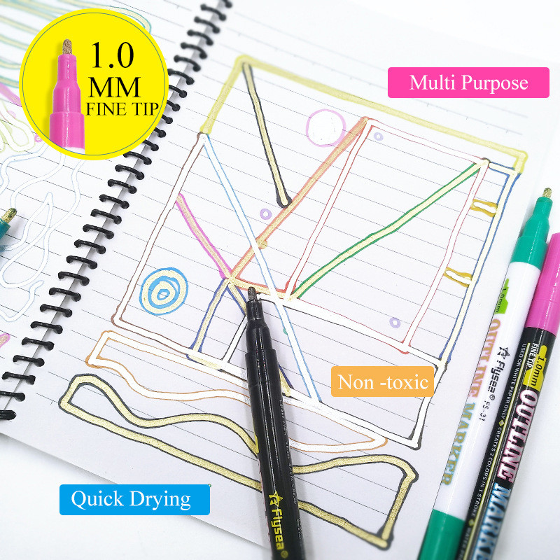 彩色荧光勾线笔马克笔立体双线轮廓笔24支手账装学生彩色笔