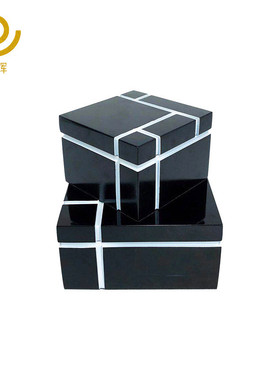 简约现代新中式木质家居装饰摆件首饰盒样板房正方形软装饰品盒