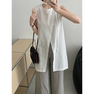 滔川清凉夏日！韩系设计感前开叉叠穿背心裙女显瘦系带上衣33013