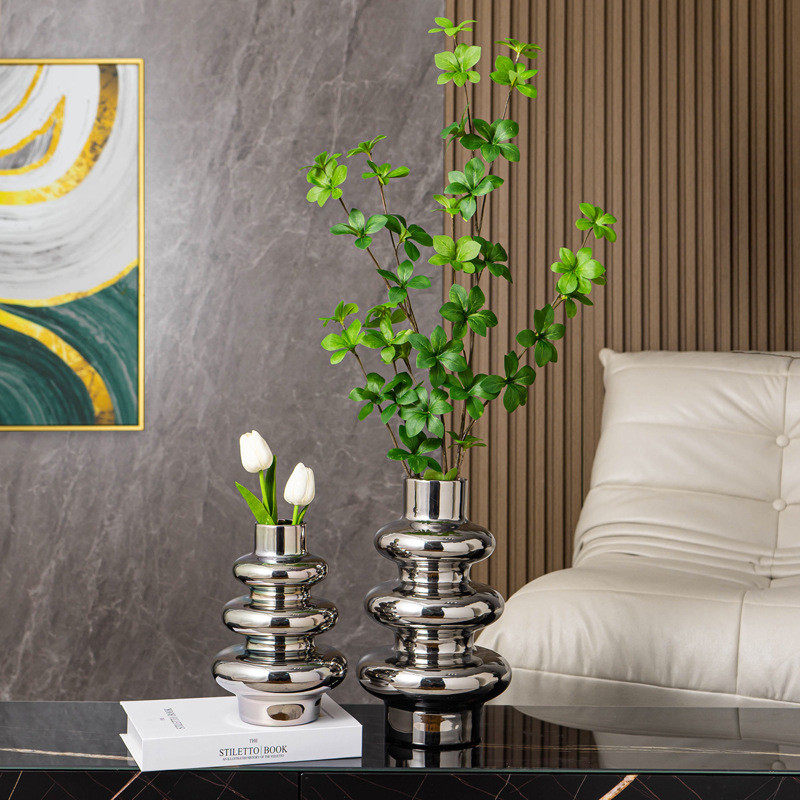 热销轻奢风陶瓷电镀银装饰摆件客厅电视柜高级感插花花器茶几餐桌,特色手工艺,青花瓷,淘宝优惠券,粉丝福利购,淘宝优惠卷