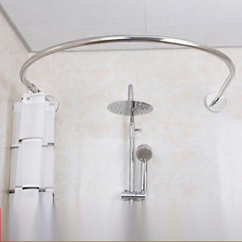 免打孔U形浴帘防水架卫生间隔断帘打孔淋浴房U型浴帘杆浴帘布套装