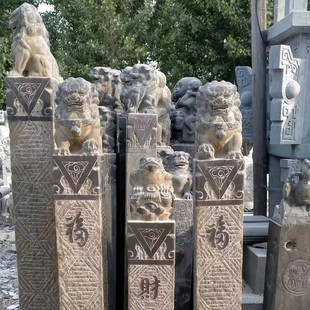 石雕庭院青石仿古做旧狮子胡人栓马桩拴马桩装饰麒麟貔貅石柱