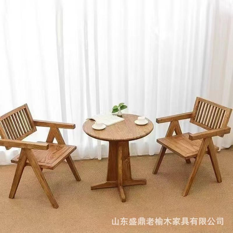 中式老榆木圈椅民宿酒店仿古茶几实木主人椅靠背餐椅休闲餐桌圆桌
