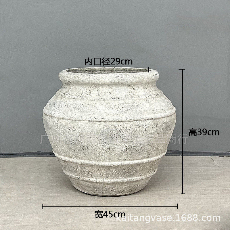 复古水泥花盆侘寂风庭院阳台种植酒店民宿装饰仿古罐子景观摆设