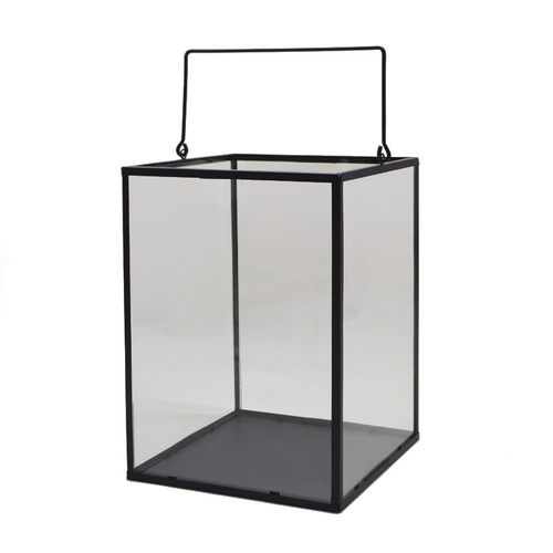 铁艺方形批发玻璃风灯户外微景观玻璃容器庭院花架装饰摆件手提