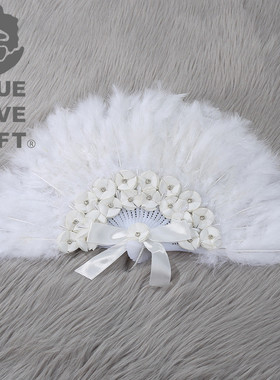 美式羽毛扇爱情婚礼典礼婚姻新娘新郎白色复古新婚扇半圆幸福扇子