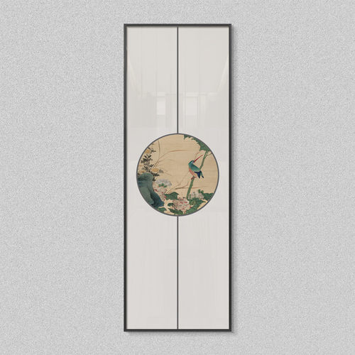 新中式入门玄关装饰画棋牌室会所联组背景墙花鸟竖版多包厢合挂画