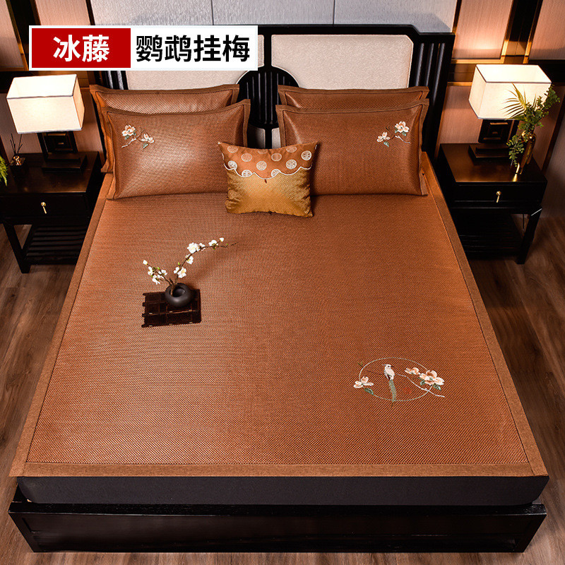 冰藤席冰丝凉席三件套家用空调可水洗折叠天然印尼藤夏季草席子