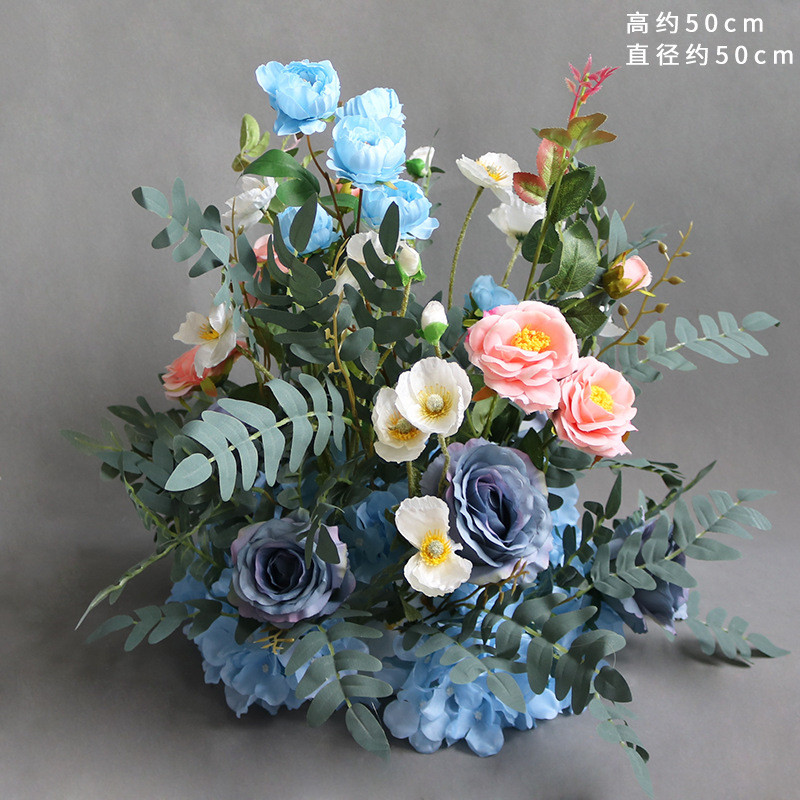 婚庆路引花蓝花点盆花t台舞台背景迎宾花艺婚礼堂色系宴会厅