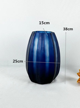 现代轻奢蓝色磨刻插花花瓶摆件中式水培样板间会议室玄关高级装饰