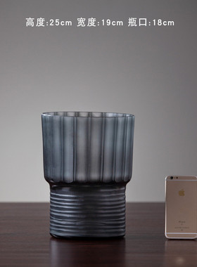 美式水培手工刻磨玻璃花瓶现代客厅高档黑色插花装饰花器