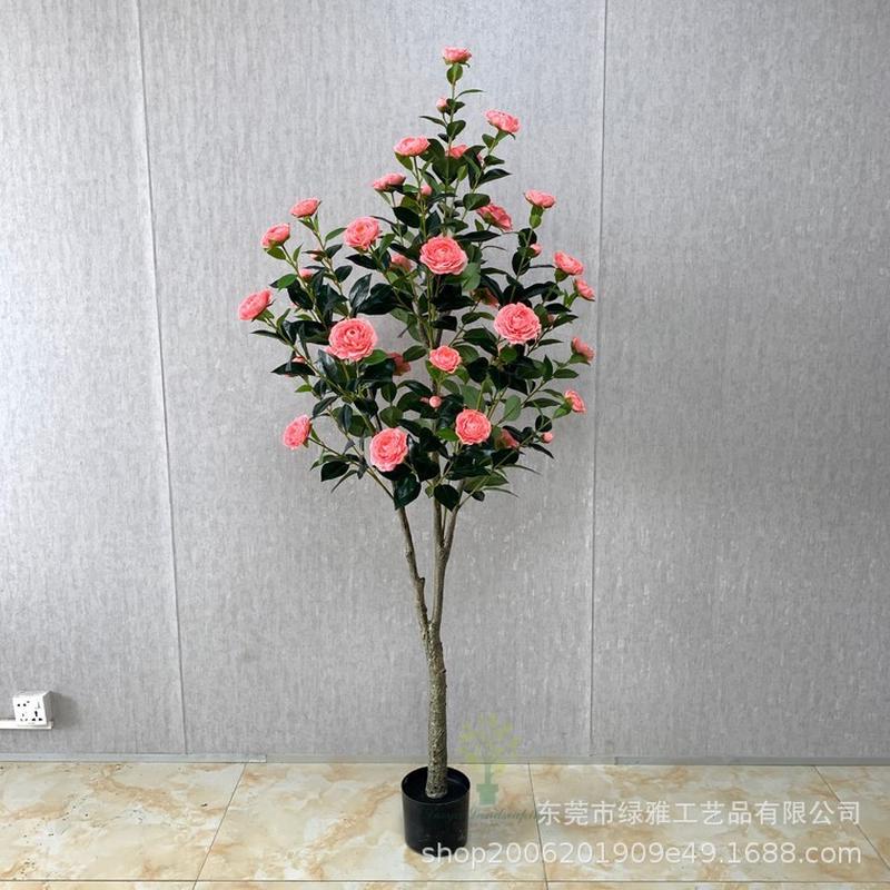 仿真绿植盆栽仿真茶花树田园风花树办公室落地假绿植装饰盆栽