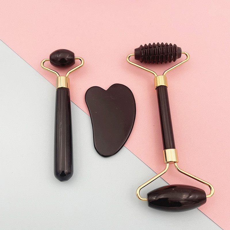 现货供应家用私人经络按摩器材三件套岫玉打磨双头眼部滚轮刮痧板