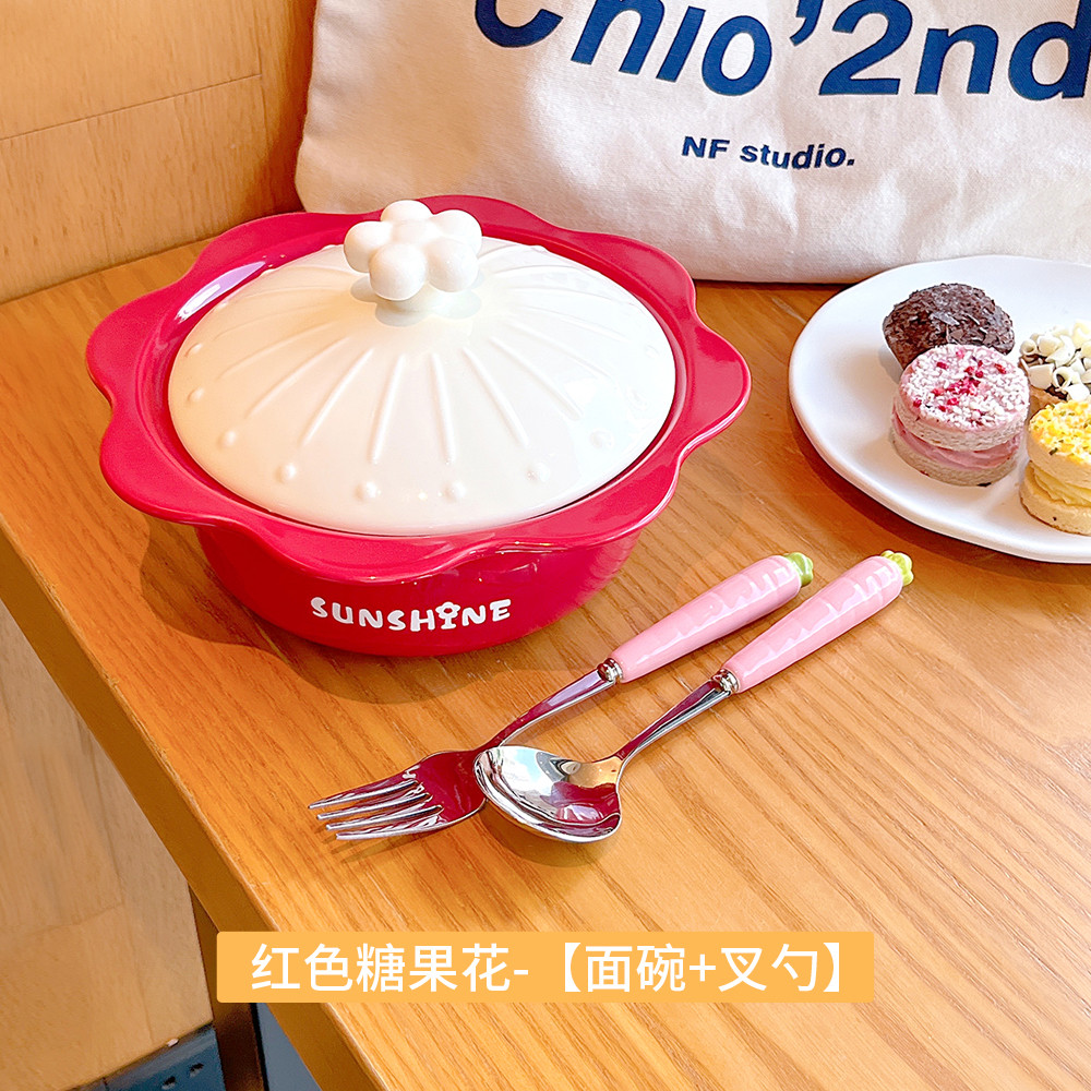ke3cins风陶瓷泡面碗家用汤碗碗带盖大碗面碗宿舍学生螺蛳粉大号